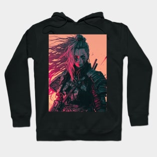 80s Cyberpunk Female Samurai On A Battlefield Hoodie